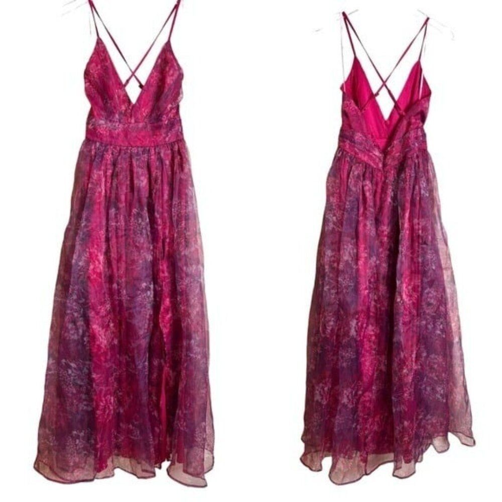 COPY - Lulus Romance That Wows Magenta Floral Print Organza Maxi Dress Size Med…